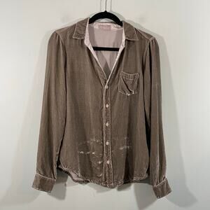 CP Shades Green Alana V-neck Wash Velvet Rayon & Silk Button Up Blouse Size S